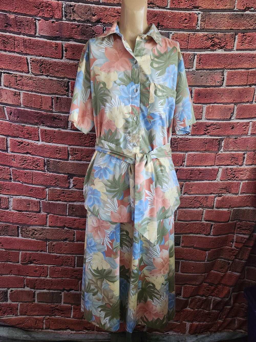 Alfred Dunner Pastel Floral Elastic-Waist Skirt Set in Blue, Peach & Green